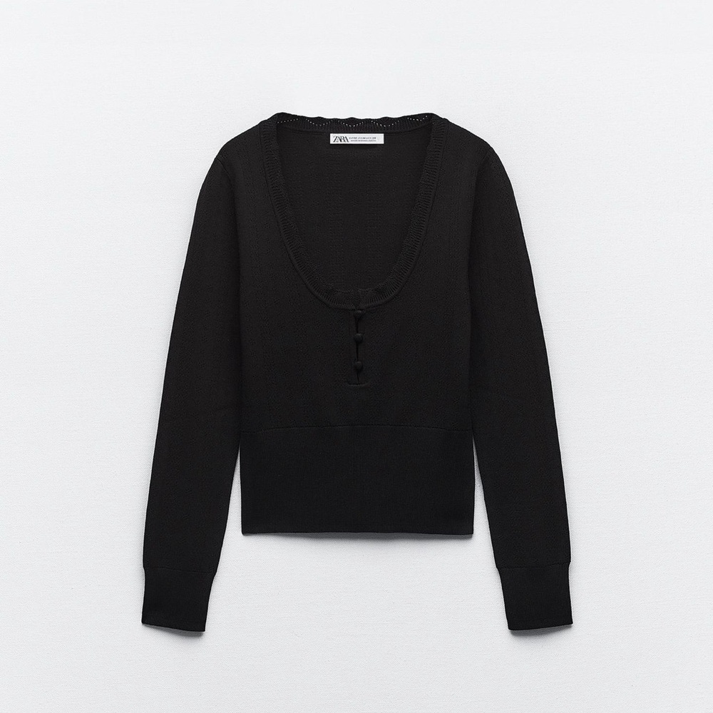 ZARA Black Pointelle Knit Sweater